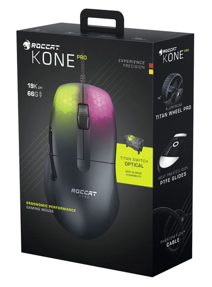 ROCCAT Kone Pro Gaming Mouse - Lightweight Ergonomic Optical Design, Black, Model ROC-11-400-02