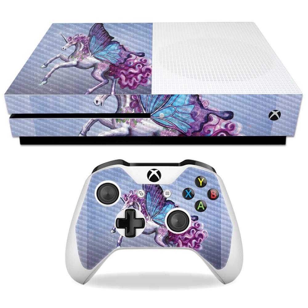 MightySkins Carbon Fiber Skin for Microsoft Xbox One S - Lilac Unicorn | Protective  Durable Textured Carbon Fiber Finish | Easy to Apply  Remove  and Change Styles | Made in The USA