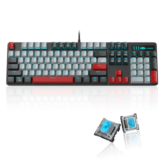 MageGee Mechanical Gaming Keyboard  New Upgraded 104 Keys Blue Backlit Keyboard with Blue Switches  USB Wired Mechanical Computer Keyboard for Laptop  Desktop  PC Gamers(Black & Gray)