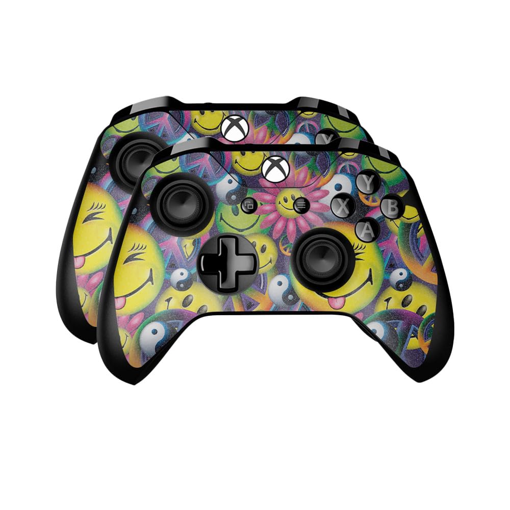 Glossy Glitter Skin Compatible with Microsoft Xbox One Controller (2 Pack) - Peace Smile - Premium 3M Vinyl Protective Wrap Decal Cover - Easy to Apply | Crafted in The USA by MightySkins