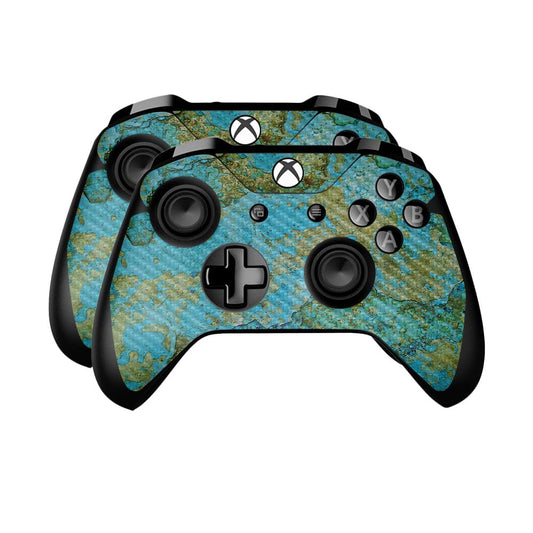 Carbon Fiber Skin Compatible with Microsoft Xbox One Controller (2 Pack) - Teal Marble - Premium 3M Vinyl Protective Wrap Decal Cover - Easy to Apply | Crafted in The USA by MightySkins