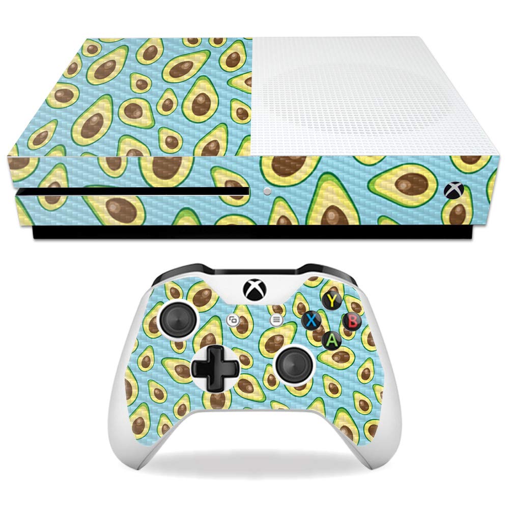 MightySkins Carbon Fiber Skin for Microsoft Xbox One S - Blue Avocados | Protective  Durable Textured Carbon Fiber Finish | Easy to Apply  Remove  and Change Styles | Made in The USA