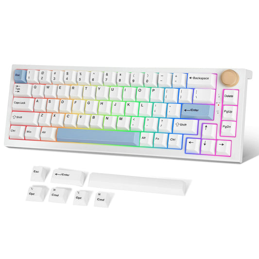 FANTECH MAXFIT67 3-Mode Mechanical Gaming Keyboard RGB Backlit  65% (67-Key) Hot Swappable Type-C Wired Mechanical Keyboard  Kailh White Switch  Off-White