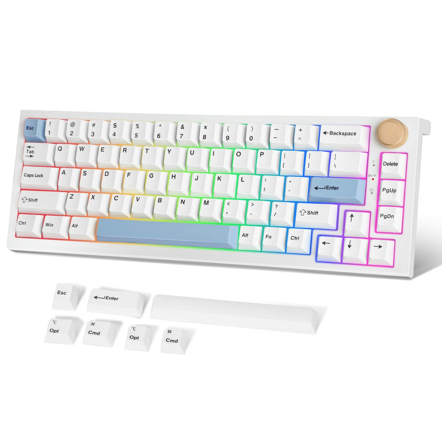 FANTECH MAXFIT67 3-Mode Custom Mechanical Gaming Keyboard RGB Backlit  65% (67-Key) Hot Swappable Type-C Wired South Facing Mechanical Keyboard  Yellow Switch  White