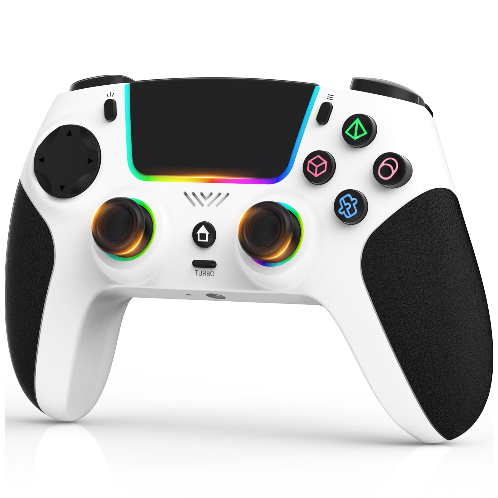 SFGSUP Wireless Controller for PS5/PC/MAC/iOS/Android/Steam Deck  With Hall Effect Joystick&Trigger/8 RGB Lighting/Turbo/Dual Vibration/Programmable/Headset Jack/Touchpad/1500 mAh Battery  White&Black