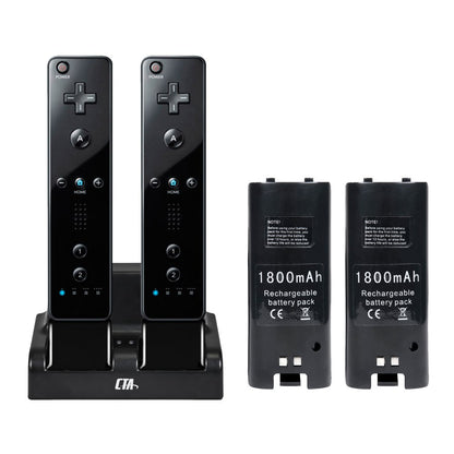 CTA Digital Wii Remote Dual Charge Station with 2 Rechargeable Batteries, One Size, Black, Model WI-DDCB