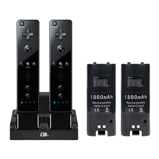 CTA Digital Wii Remote Dual Charge Station with 2 Rechargeable Batteries, One Size, Black, Model WI-DDCB