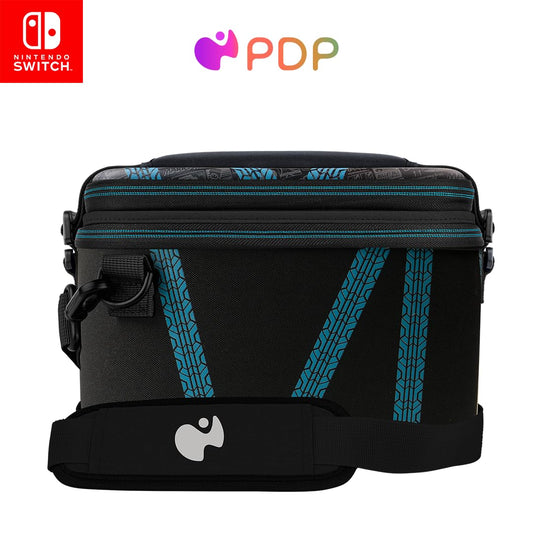 PDP Gaming Overnight Case GLOW  2-in-1 Pull-N-Go Nintendo Switch Tpartyl Storage for Console and Accessories  Removable Interchangeable Compartments: Mario Kart Drift (Black/Blue)
