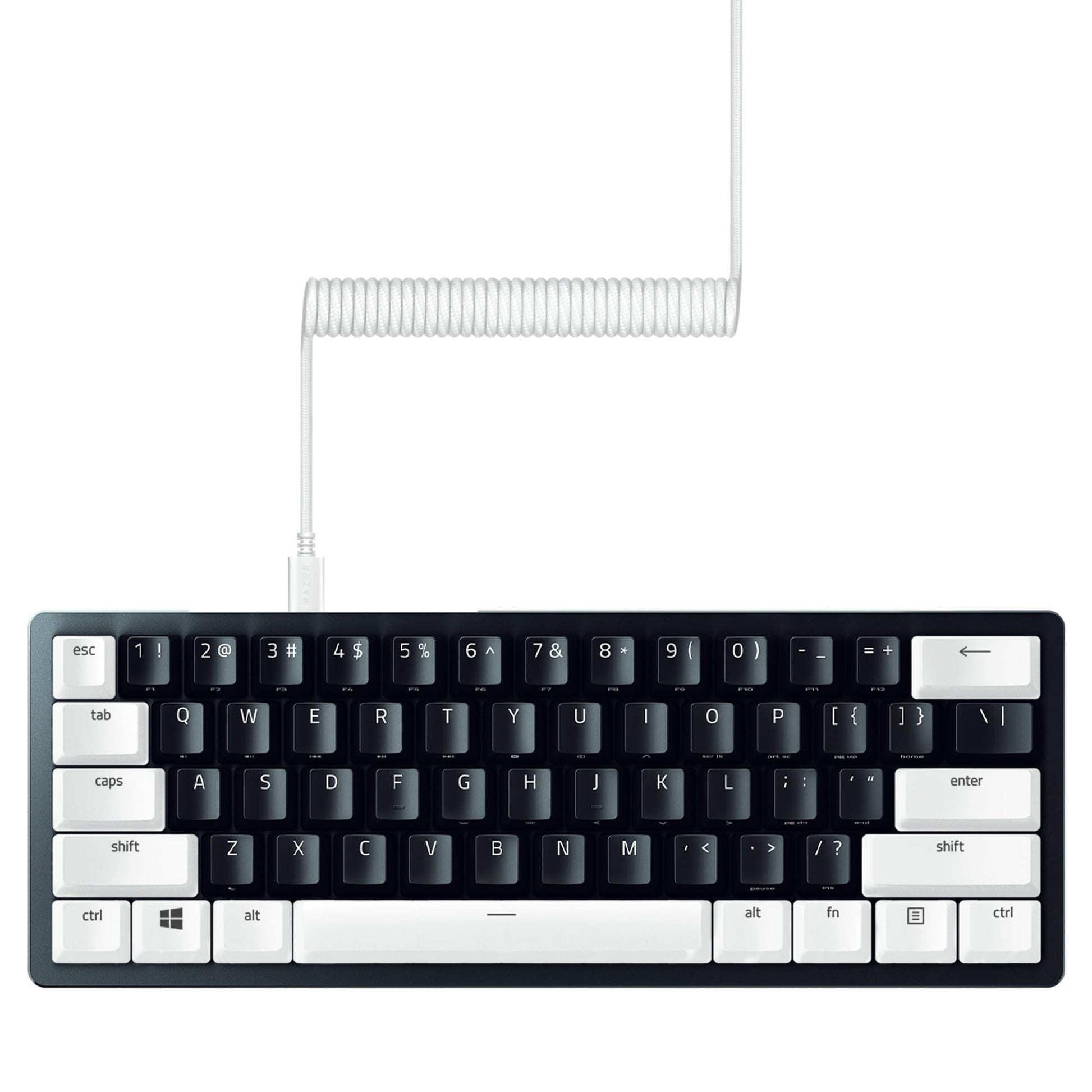 Razer PBT Keycap + Coiled Cable Upgrade Set: Durable Doubleshot PBT - Universal Compatibility - Keycap Removal Tool & Stabilizers - Tactically Coiled & Designed - Braided Fiber Cable - Mercury White