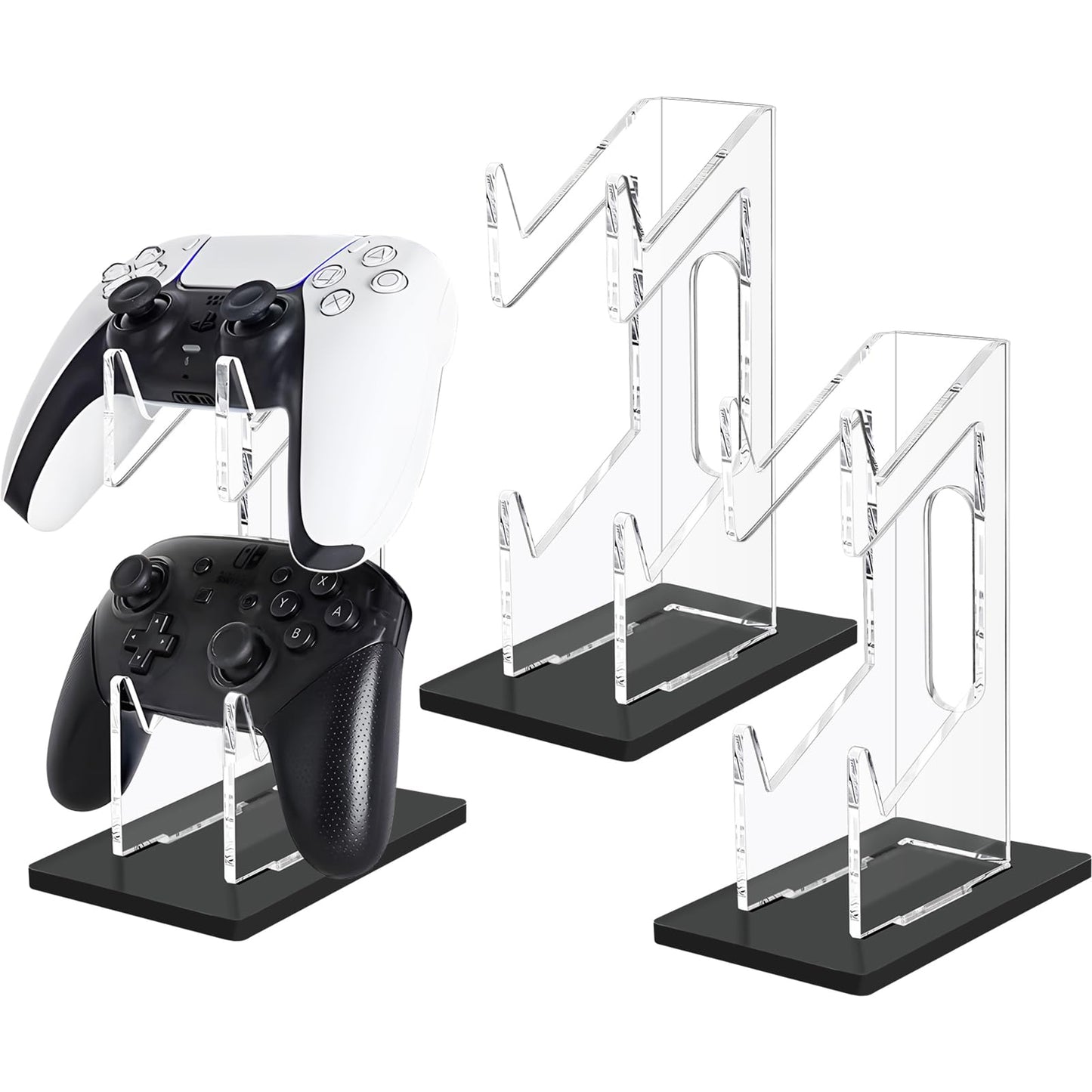 FYY Game Controller Holder 2 Pack - 2 Tier Acrylic Display Stand for Nintendo Switch, Xbox, PS5, PS4 - Black