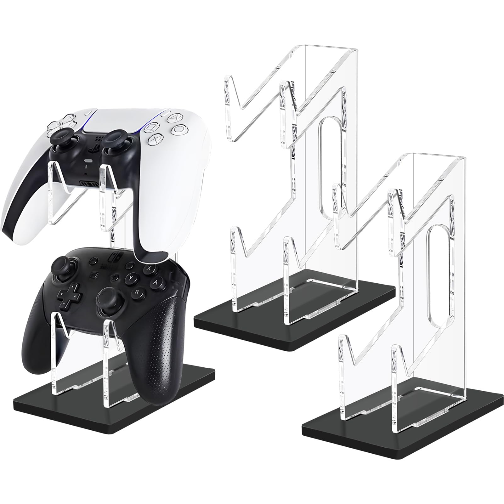 FYY Game Controller Holder 2 Pack - 2 Tier Acrylic Display Stand for Nintendo Switch, Xbox, PS5, PS4 - Black