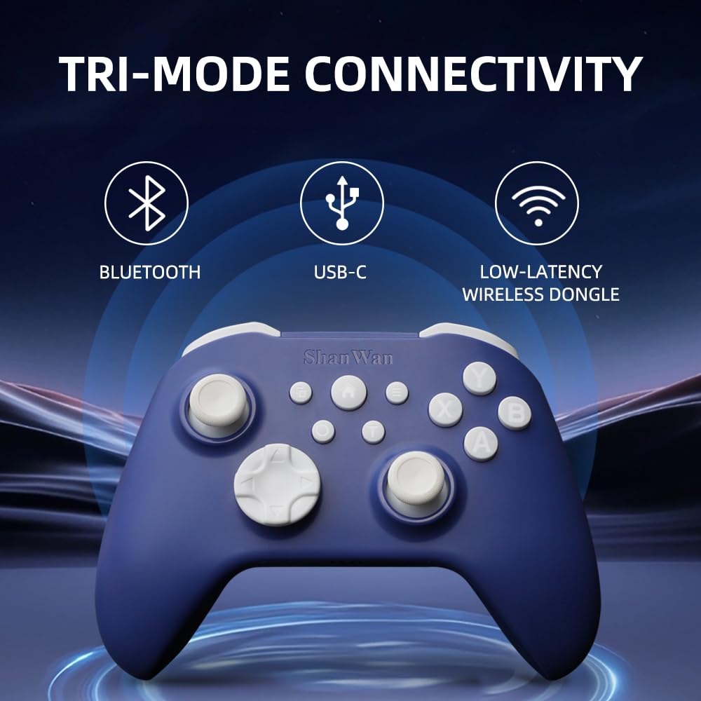 ShanWan Wireless Controller for iPhone, Android, PC, Switch - Q34XSP, Blue, Supports Turbo, Dual Vibration, Gyroscope, Wake-up Functions