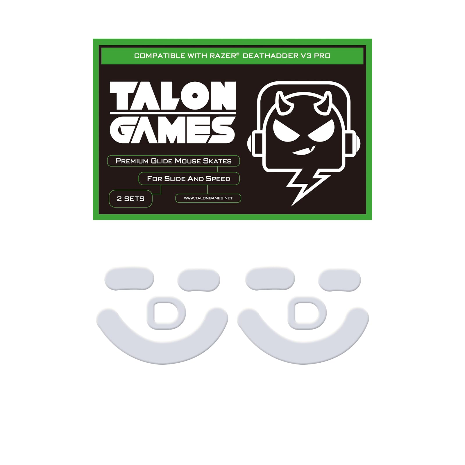 2Sets of TALONGAMES Rounded Curved Edges Mouse Feet Skates Compatible with Razer DeathAdder V3 Pro Gaming Mouse Feet Replacement 0.8mm Pure PTFE Material with Super Smooth Glide Pads