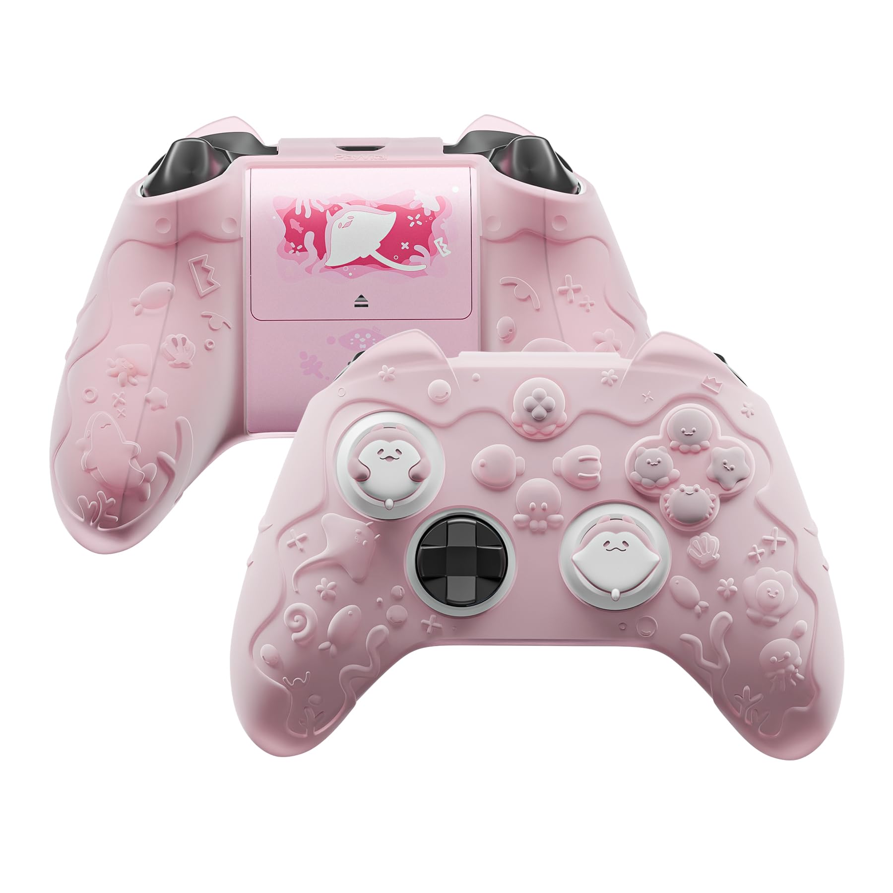 PlayVital for Xbox Series X/S Controller Silicone Cover  Semi-Clear Cute Ocean Whisper Series Silicone Skin Grip for Xbox Core Wireless Controller w/Thumb Grip & Sticker  Full Protection - Peach Pink