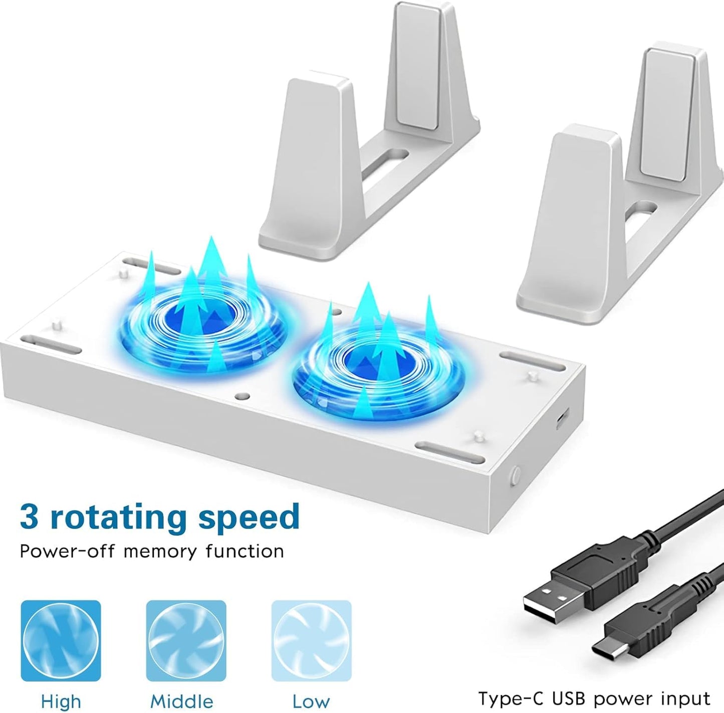 CTPOWER Cooling Stand for Xbox Series S - 3 Adjustable Fan Speeds, Type-C Input, USB Ports, White, Model CT-536S