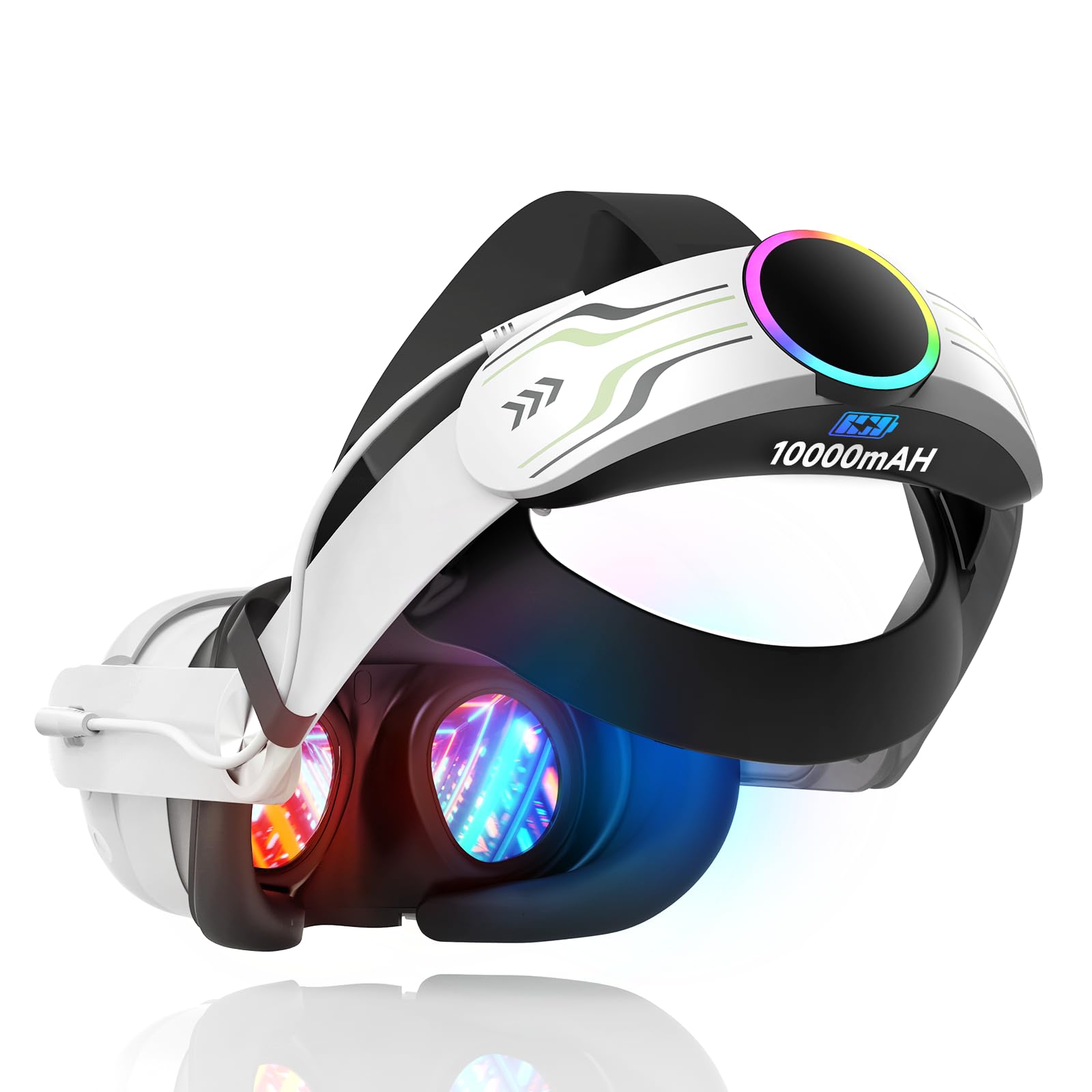 RGB Head Strap with Battery for Meta/Oculus Quest 3/Quest 3S  10000mAh Battery Pack for Extended 8H of Playtime  Fast Charging VR Power  Adjustable fine design Strap Enhanced Support and Balance in VR
