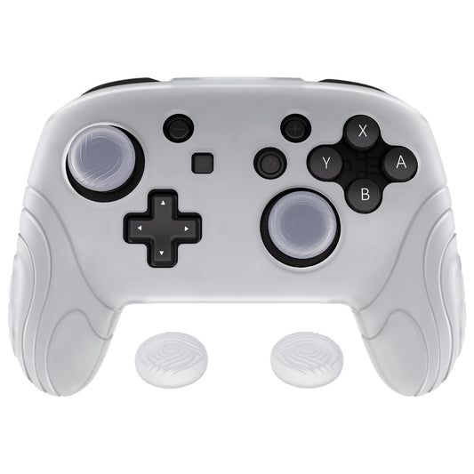 playvital Samurai Edition Ergonomic Silicone Skin Protective Case for Nintendo Switch Pro  Soft Anti-Slip Controller Grip Protector for Nintendo Switch Pro with Thumb Grips - Clear White