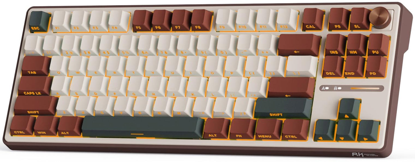 RK ROYAL KLUDGE R87 Pro Wireless Mechanical Keyboard, 75% RGB, Gasket Hot Swappable, Bluetooth/2.4G, Brown PBT Keycap