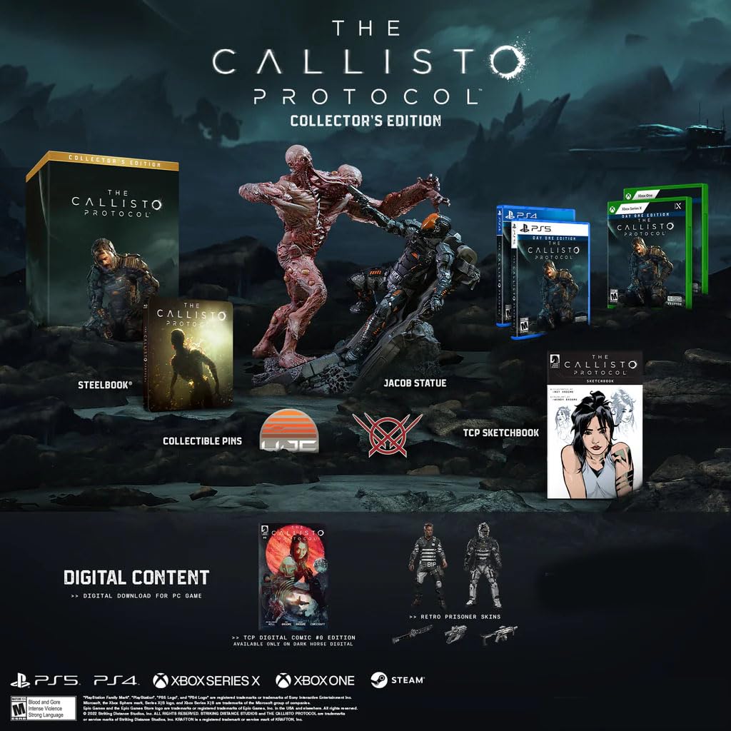 The Callisto Protocol Collectors Edition  PS5  Includes Steelbook  Jacob Statue  Sketchbook  Collectible Pins  Digital Content