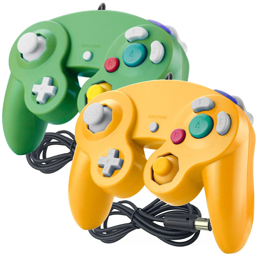 Reiso Gamecube Controller  2 Pack NGC Classic Wired Controller for Wii Game cube Console (Orange and Green)