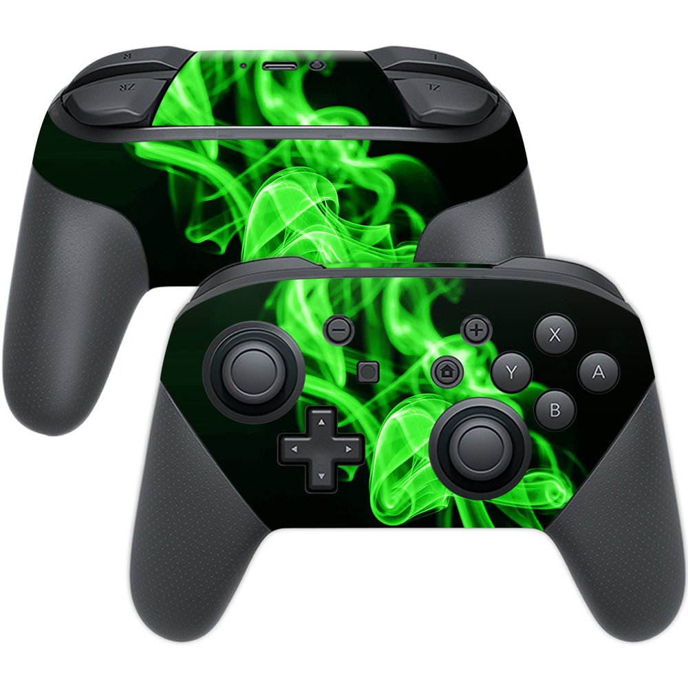 MightySkins Skin Compatible with Nintendo Switch Pro Controller - Green Flames | Protective, Durable, and Unique Vinyl Decal wra