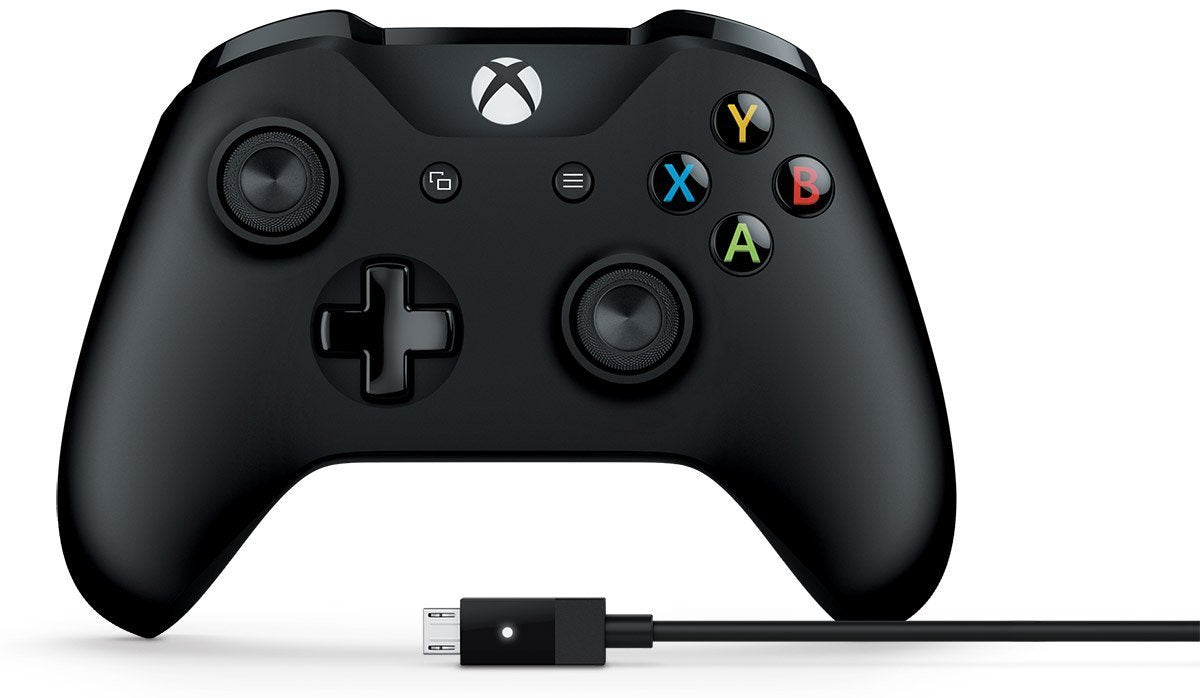 Xbox Wireless Controller with Cable for Windows, Model 4N6-00001, Black, Plastic Material