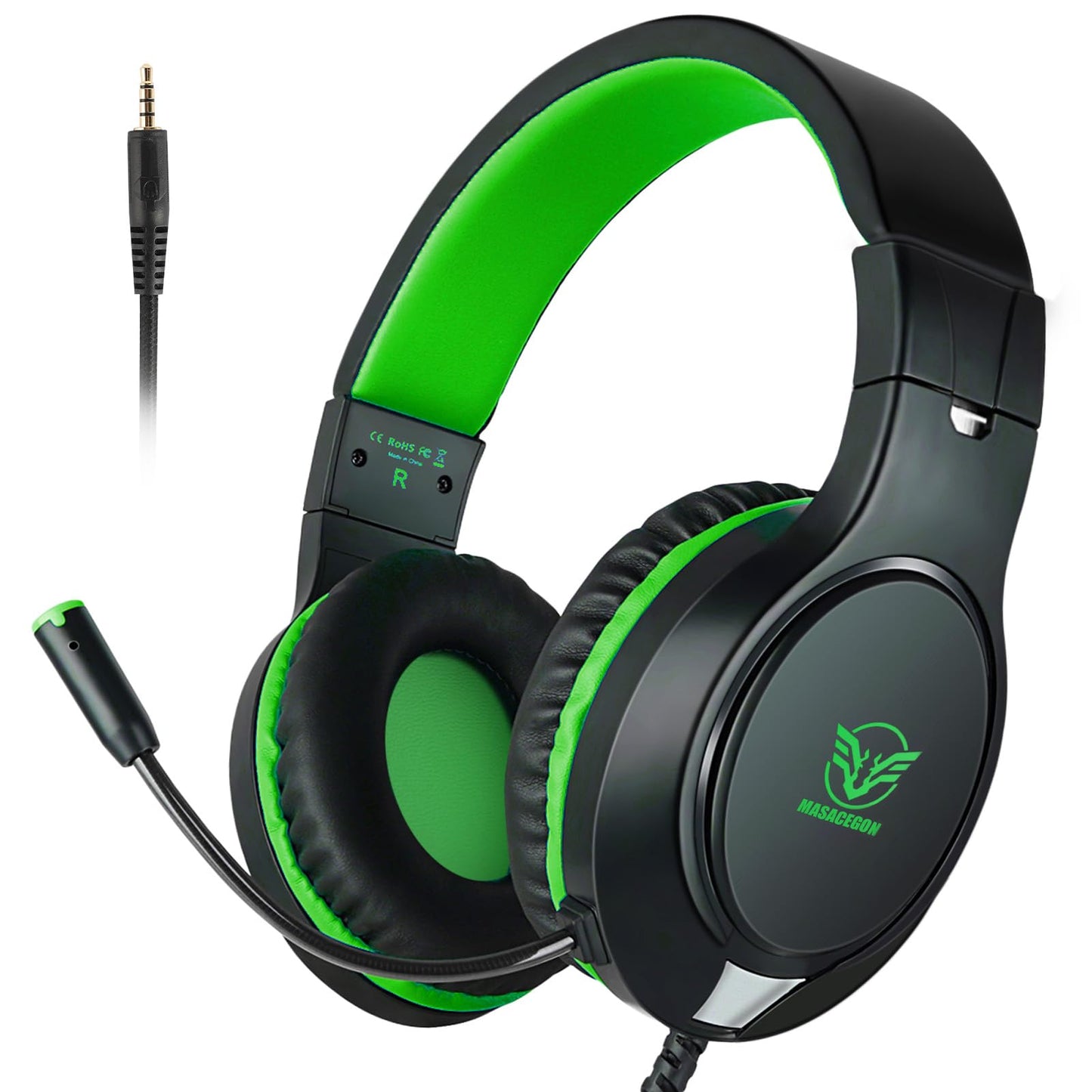 KHAZNEH H-10 Gaming Headset for PS4  Xbox One  PC  PS5  Nintendo Switch  Stereo Wired Noise Cancelling Over Ear Headphones with Mic for Kids Adults  Bass Surround  Soft Memory Earmuffs  Green