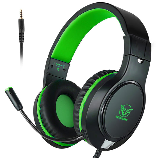 KHAZNEH H-10 Gaming Headset for PS4  Xbox One  PC  PS5  Nintendo Switch  Stereo Wired Noise Cancelling Over Ear Headphones with Mic for Kids Adults  Bass Surround  Soft Memory Earmuffs  Green
