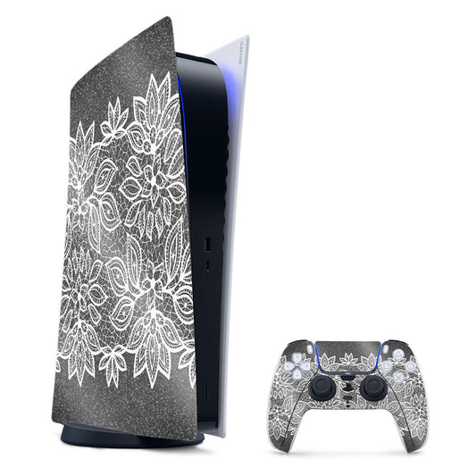 MightySkins Glossy Glitter Gaming Skin for PS5 / PlayStation 5 Digital Edition Bundle - Floral Lace | Durable High-Gloss Glitter Finish | Easy to Apply and Change Styles | Made in The USA