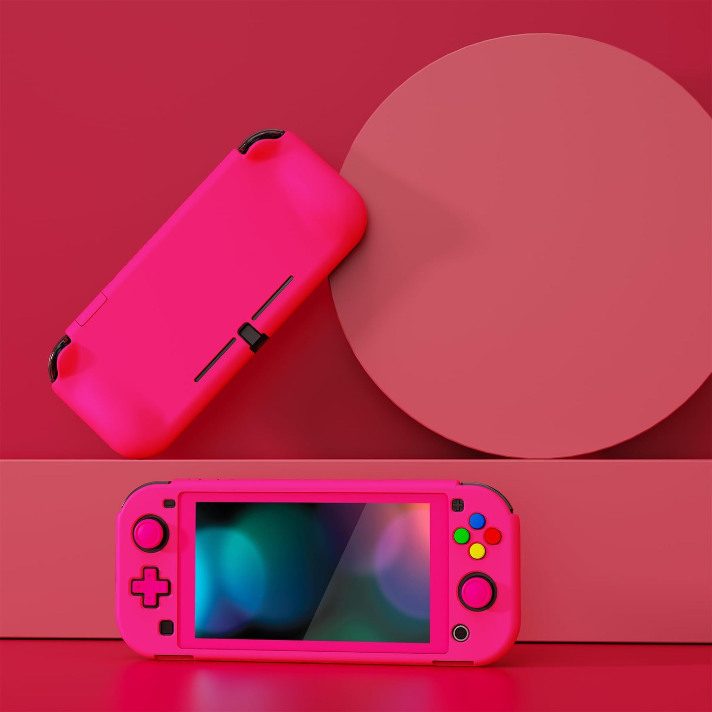 PlayVital ZealProtect Case for Nintendo Switch Lite - Ergonomic Grip, Shock-Absorbent, Anti-Scratch, Bright Pink, Model PSLYP3016