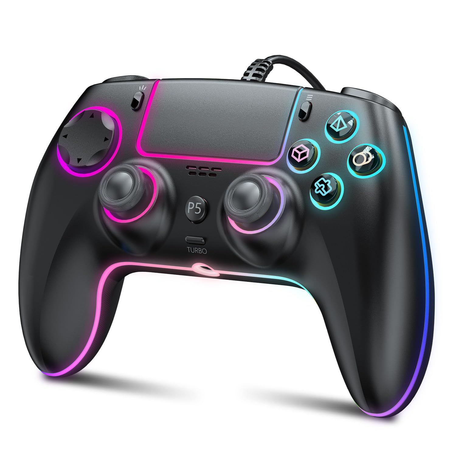 GUOC RGB Wired Controller for PS5/PS4 and PC with Hall Effect Trigger  3.5mm Audio Jack  Support Tubro/Macro Function  Adjustable Dual Vibration 6-Axis Motion Control Gamepad