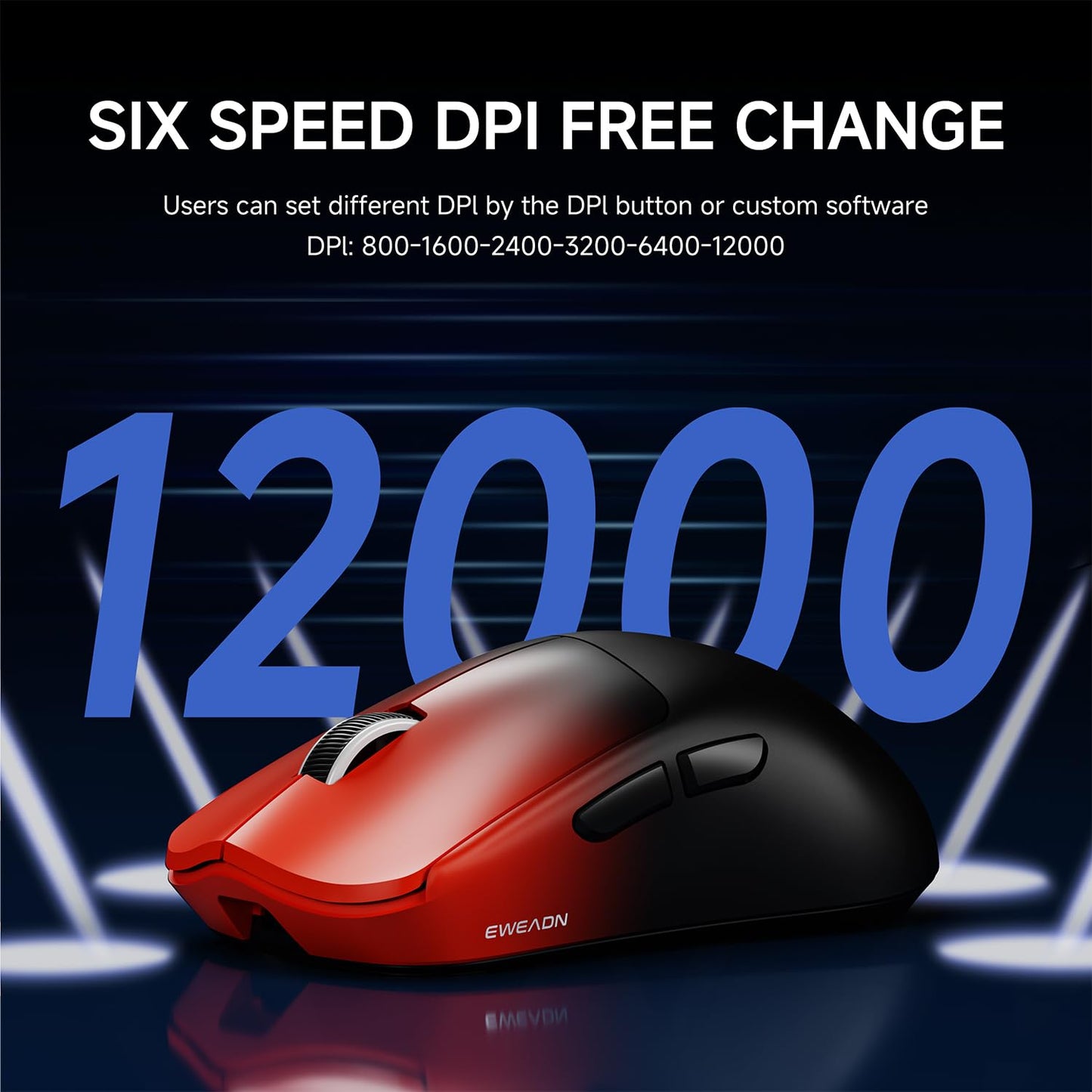 SEUNKWANG X23Pro Wireless Gaming Mouse, 12000 DPI, 49g Lightweight, 6 Programmable Buttons, Black-Red, USB-C Rechargeable