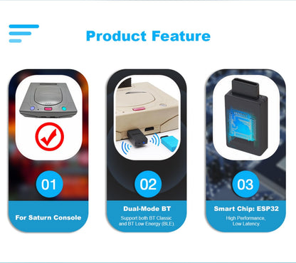 BITFUNX RetroScaler Wireless Controller Adapter for SEGA Saturn - Compatible with PS3/PS4/PS5, Xbox One S - Grey