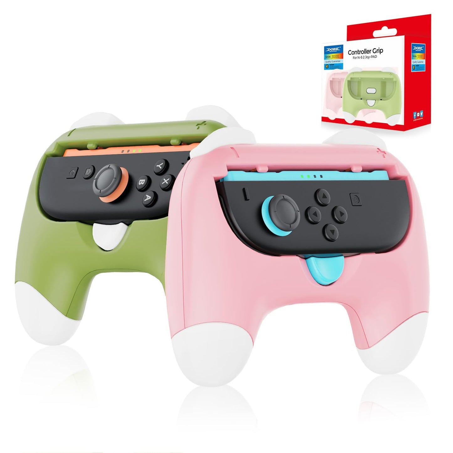 Auarte Controller Grips for Joy-Con Compatible with Nintendo Switch 2  2 Pack Cute Comfort Wear-Resistant Handle Kit Accessories  Holder for 2025 Switch 2 Joypads(White  Pink and Green)