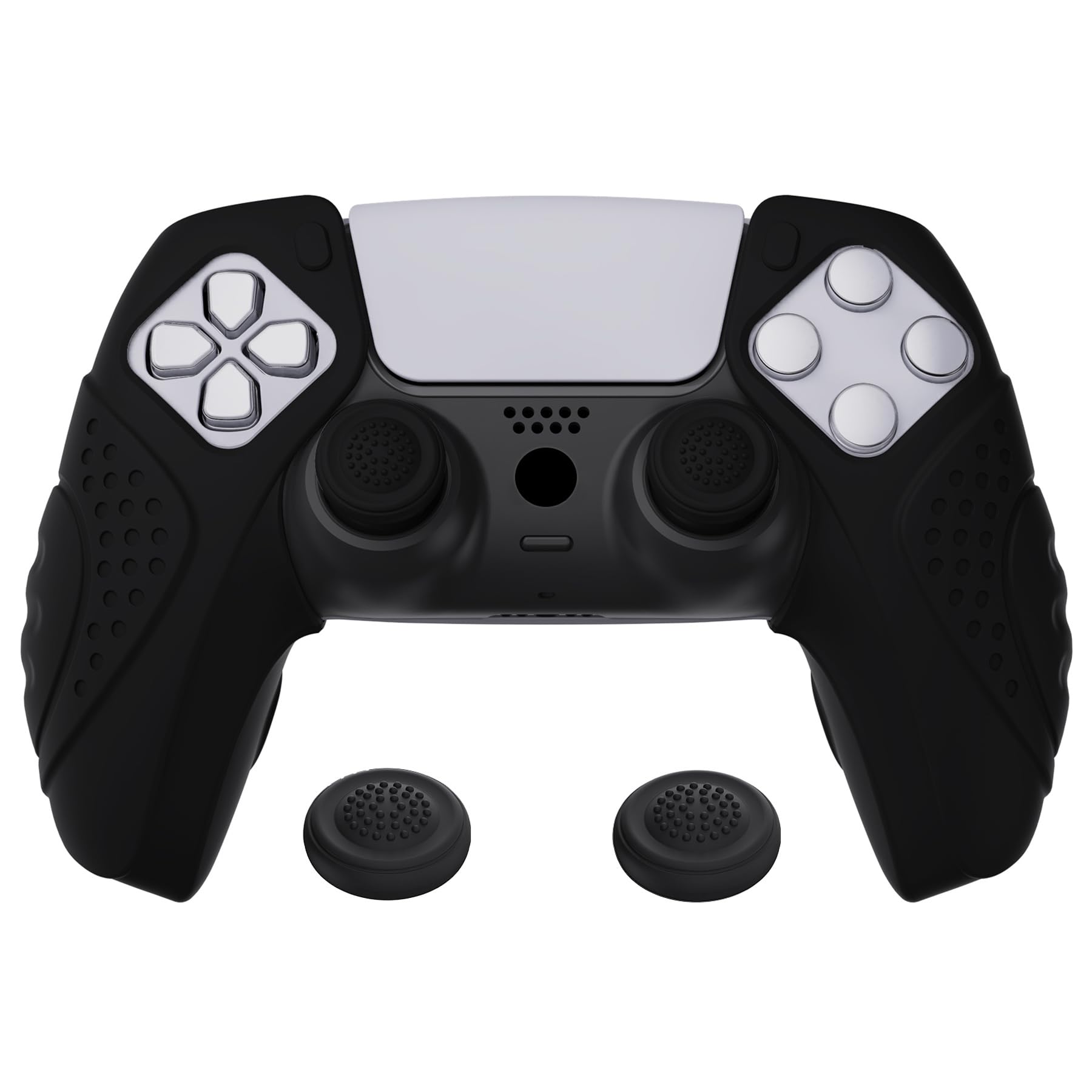 PlayVital Guardian Edition Ergonomic Soft Controller Silicone Case Grips for ps5 Compatible with Charging Station Rubber Protector Skins with Thumbstick Caps for ps5 Controller - Black