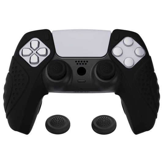 PlayVital Guardian Edition Ergonomic Soft Controller Silicone Case Grips for ps5 Compatible with Charging Station Rubber Protector Skins with Thumbstick Caps for ps5 Controller - Black