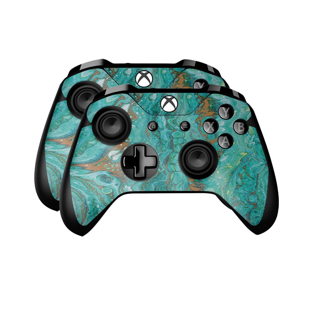 Glossy Glitter Skin Compatible with Microsoft Xbox One Controller (2 Pack) - Turquoise Ripple - Premium 3M Vinyl Protective Wrap Decal Cover - Easy to Apply | Crafted in The USA by MightySkins