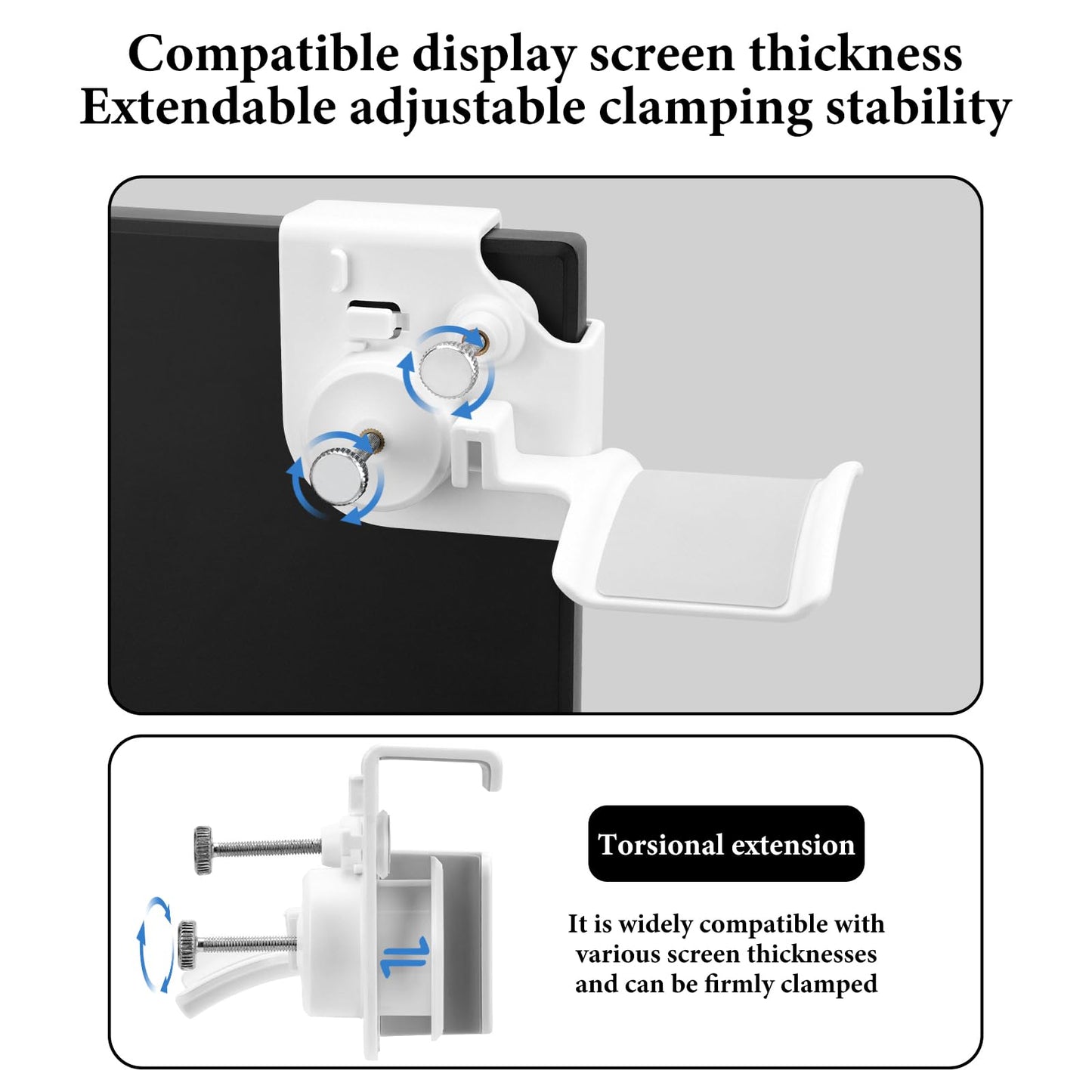 GEEKRIA Clamp-On Headphone Holder, Screen-Mount Hanger for Gaming Headsets, 2 Pack, White, Compatible with Sennheiser, Bose, Razer, Beats