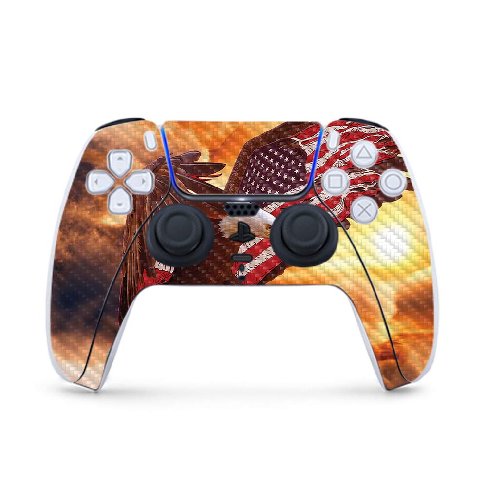MightySkins Carbon Fiber Gaming Skin for PS5 / Playstation 5 Controller - Bald Eagle | Durable Textured Carbon Fiber Finish | Easy to Apply and Change Style | Made in The USA