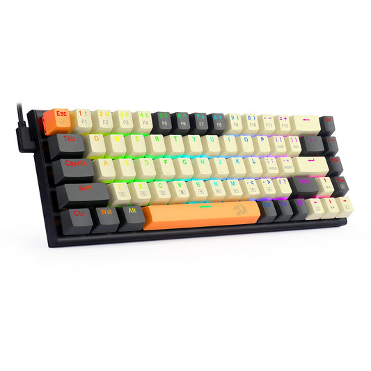 Redragon K633CGO-RGB 60% Mechanical Gaming Keyboard, 68 Keys, RGB, Red Switches, Wired for Windows/Mac, Black/Beige/Orange