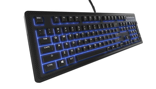 SteelSeries Apex 100 Gaming Keyboard - Blue Backlit, Fully Customisable, Black, Model 64435, PC/Mac, US Layout