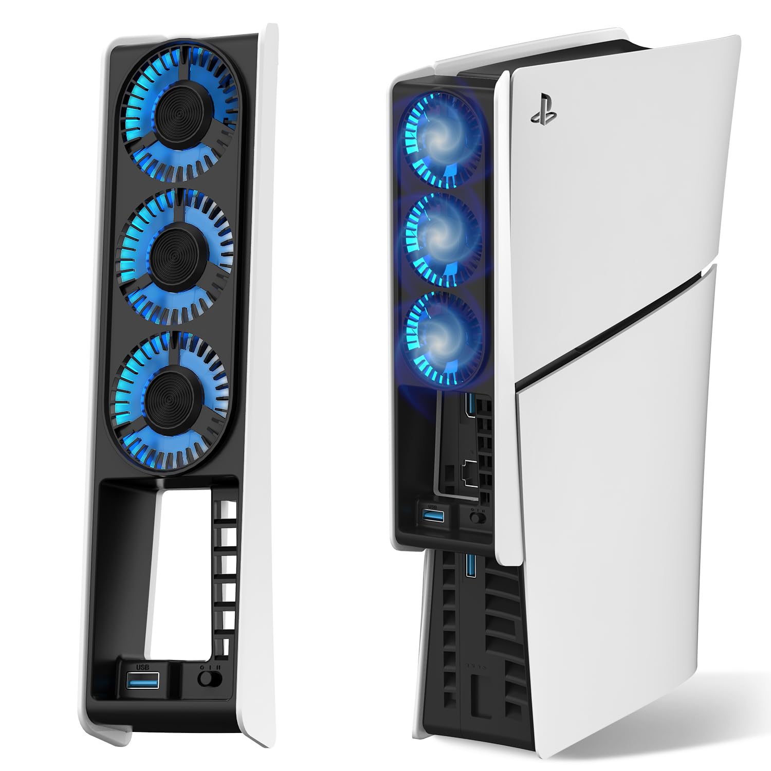 JUSPRO Cooling Fan for PS5 Slim  Upgraded Quiet Cooler Fan with LED Light for PS5 Slim Console Digital & Discs Edition