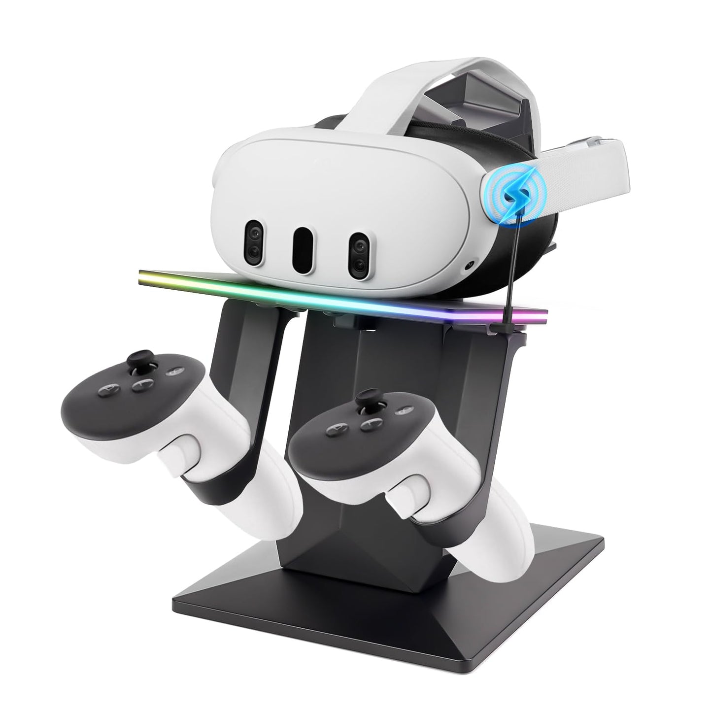 YIBEICO RGB Charging Dock for Quest 3/3S/2/Pro - Vertical Stand with Brightness and 14 Lighting Effects, Type-C Port, Model Y75463