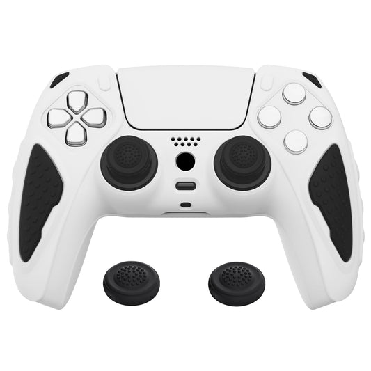 PlayVital Knight Edition White & Black Two Tone Anti-Slip Silicone Cover Skin for ps5 Controller  Soft Rubber Case for ps5 Wireless Controller with Thumb Grip Caps