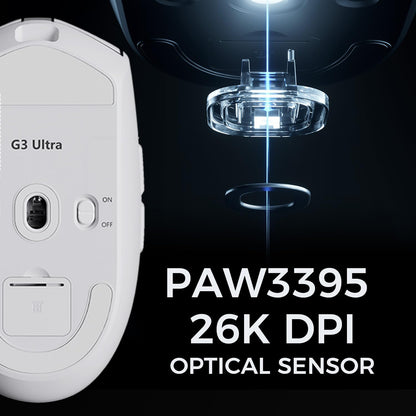 MCHOSE G3 Ultra Wireless Gaming Mouse - 26K DPI, Tri-Mode, 130 Hours Battery Life, 64g Weight, White