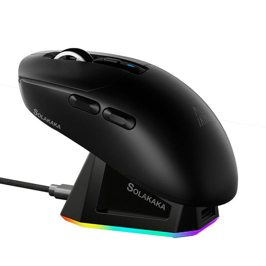 SOLAKAKA SM820 Wireless Gaming Mouse - 24000 DPI, RGB Charging Dock, 2 Side Buttons, Black