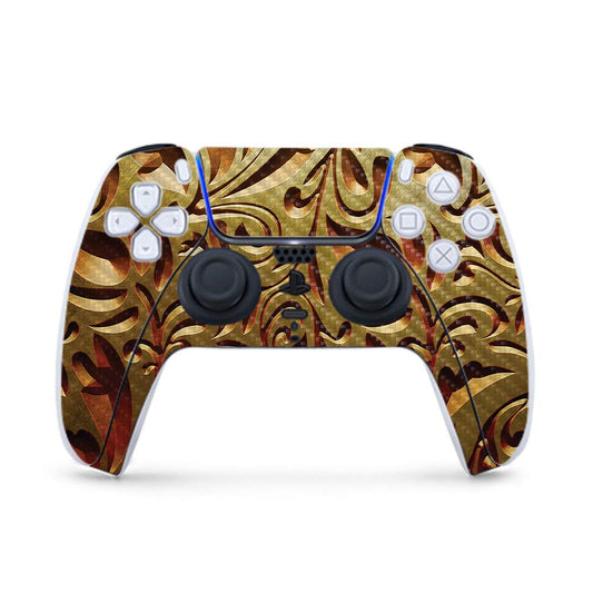 MightySkins Carbon Fiber Gaming Skin for PS5 / PlayStation 5 Controller - Mosaic Gold | Durable Textured Carbon Fiber Finish | Easy to Apply and Change Style | Made in The USA