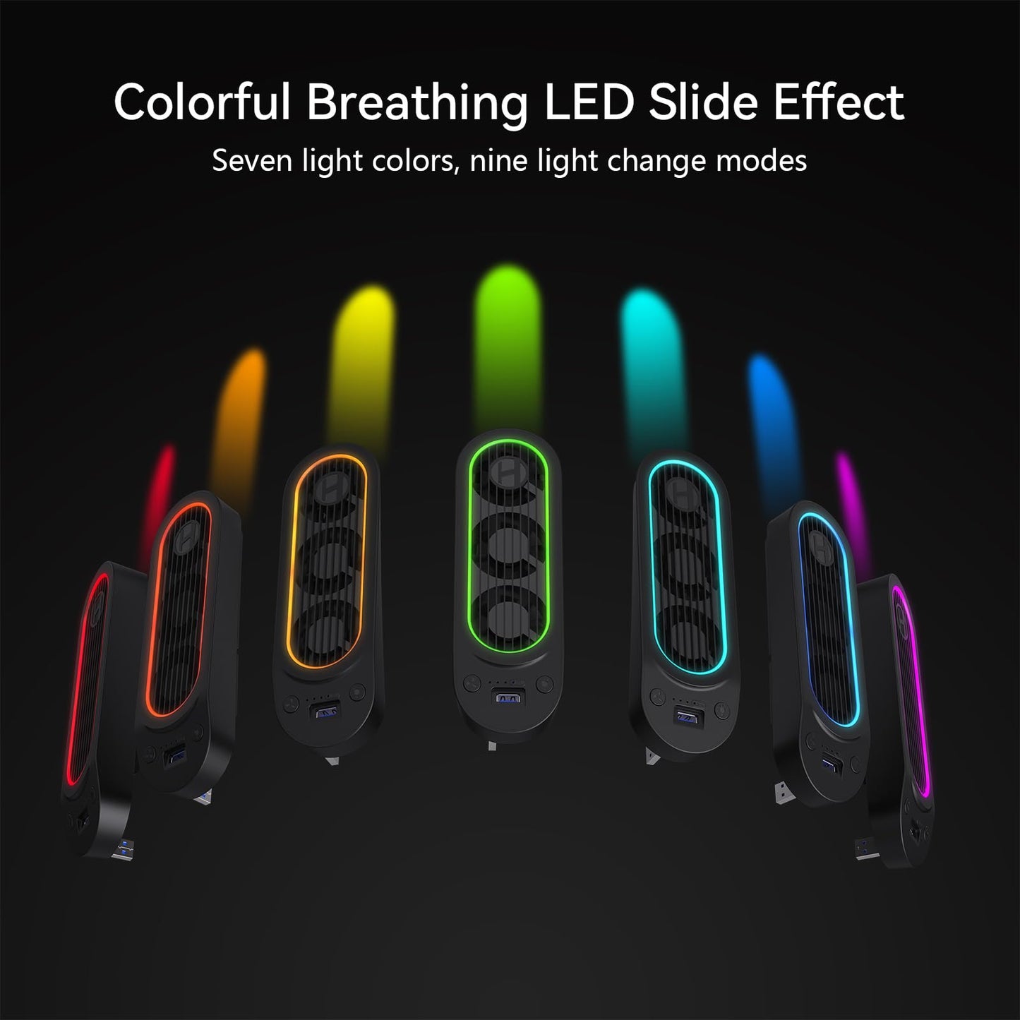 HZLucki PS5 Cooling Fan with 9 LED Lights, Auto Speed Control, USB 3.0, Black, Model HPR01 PRO-B, 1.5x8.1x