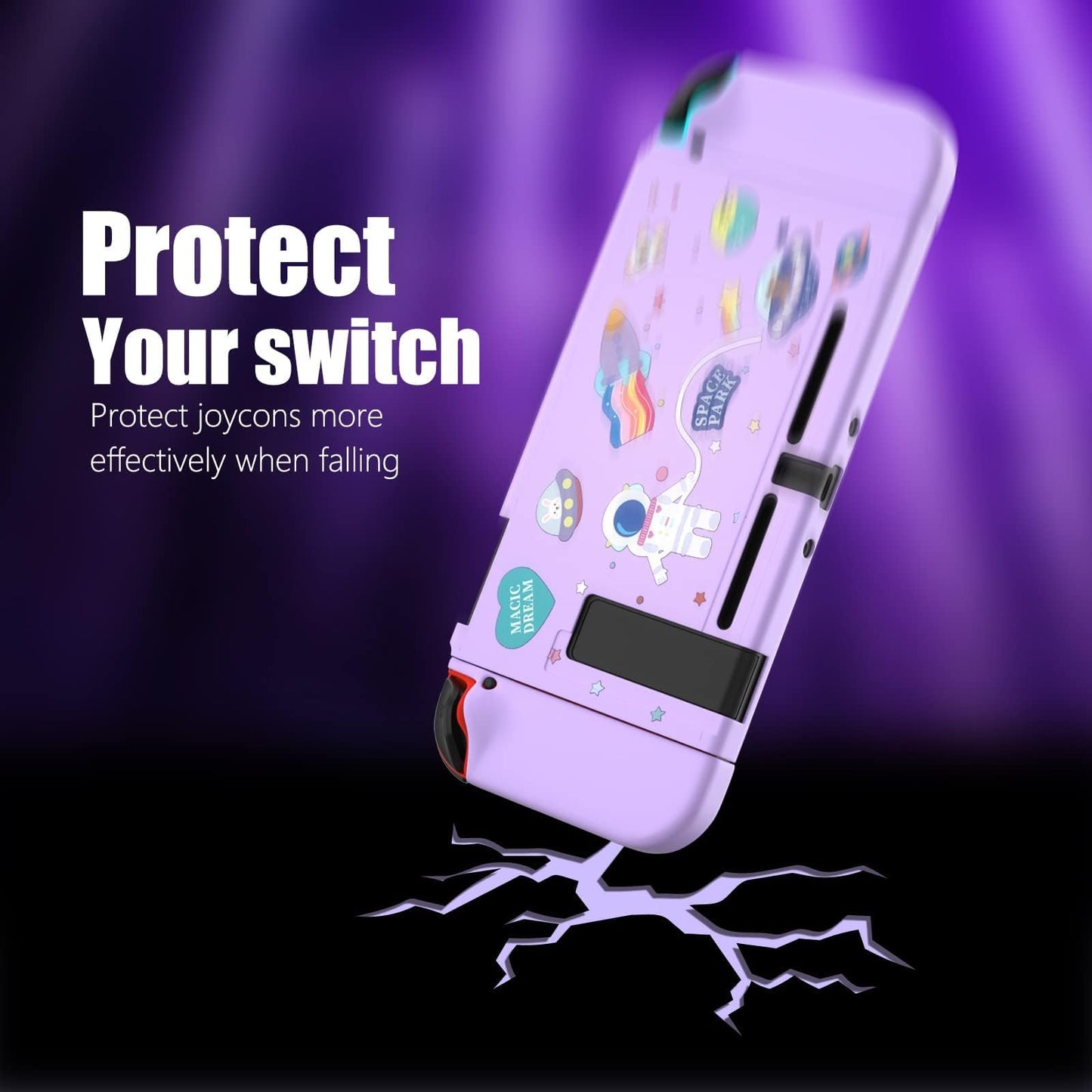 ECHZOVE Switch Case, Purple TPU Soft Shell with Cat Paw Grips & Tempered Glass Protector
