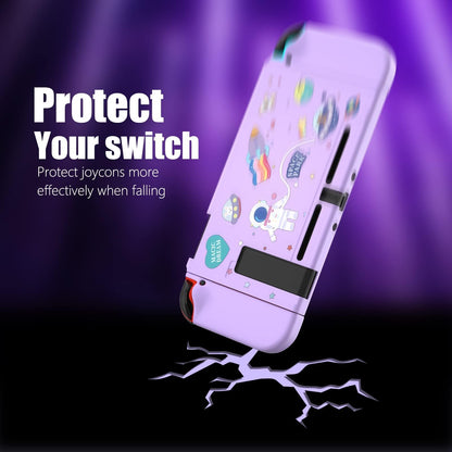 ECHZOVE Switch Case, Purple TPU Soft Shell with Cat Paw Grips & Tempered Glass Protector